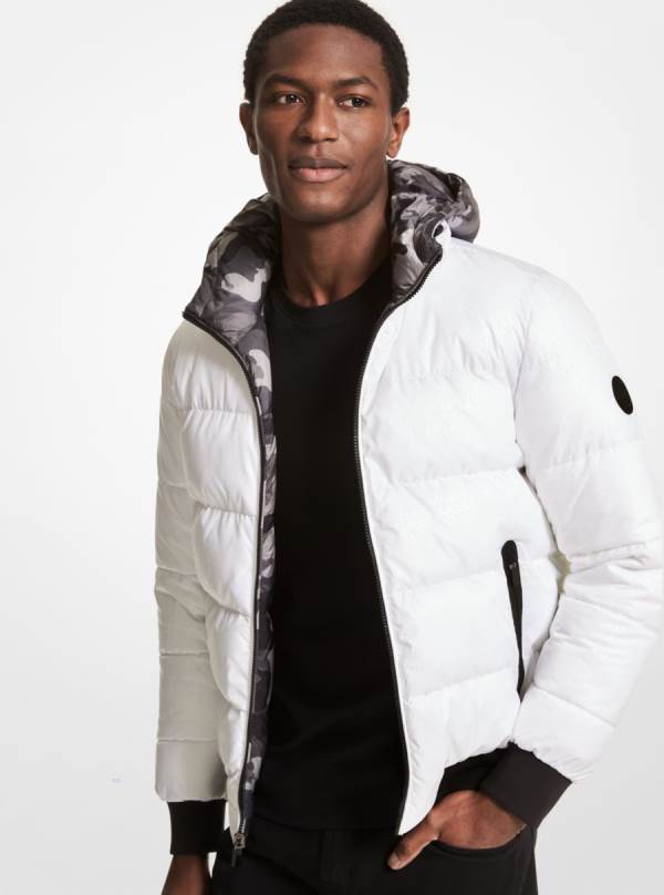 Panske Bundy Michael Kors Reversible Camouflage Puffer Biele - Oblecenie Michael Kors Slevy | ZWFBQ-1326